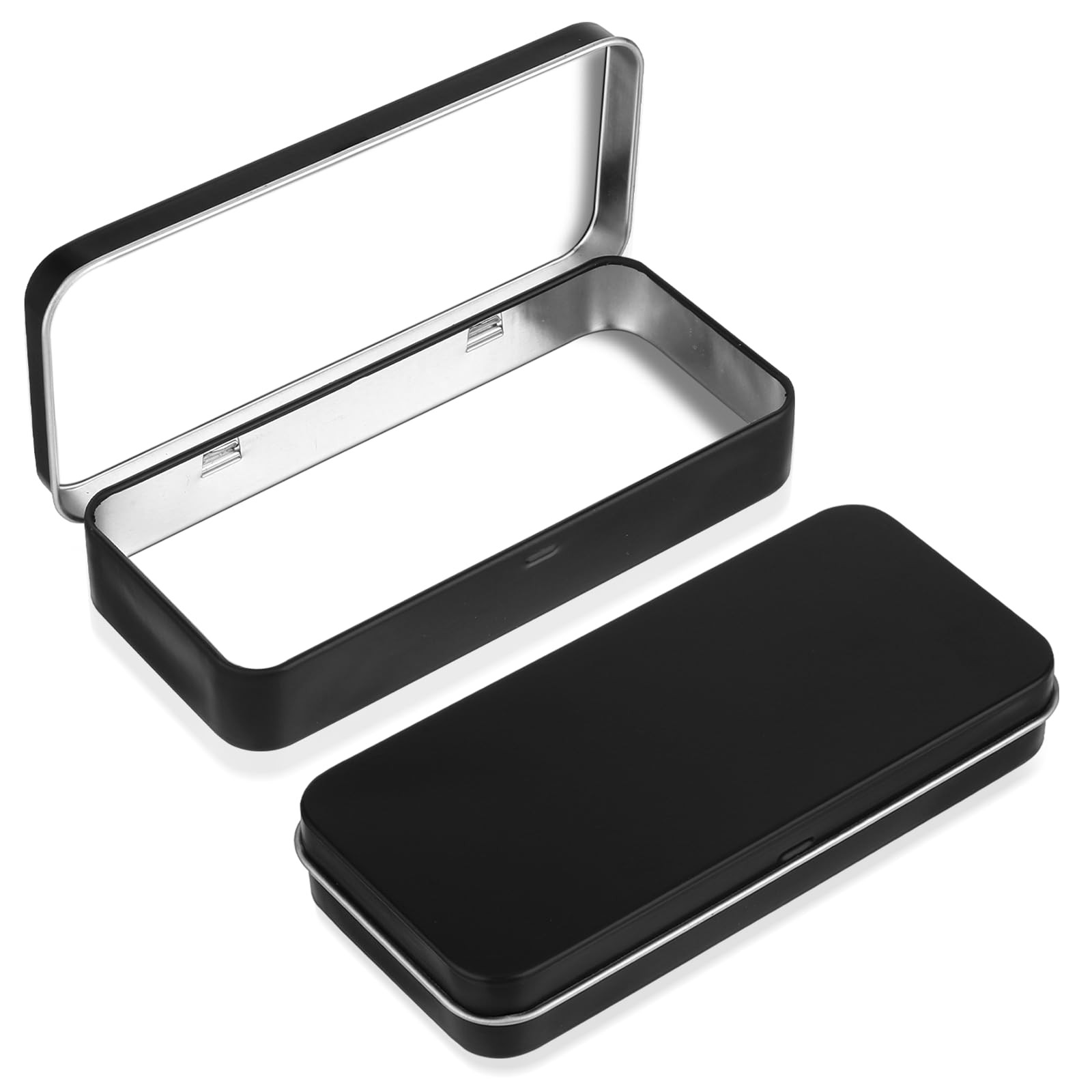 Tyqour Metal Rectangular Empty Hinged Tin Box Containers Small, Black