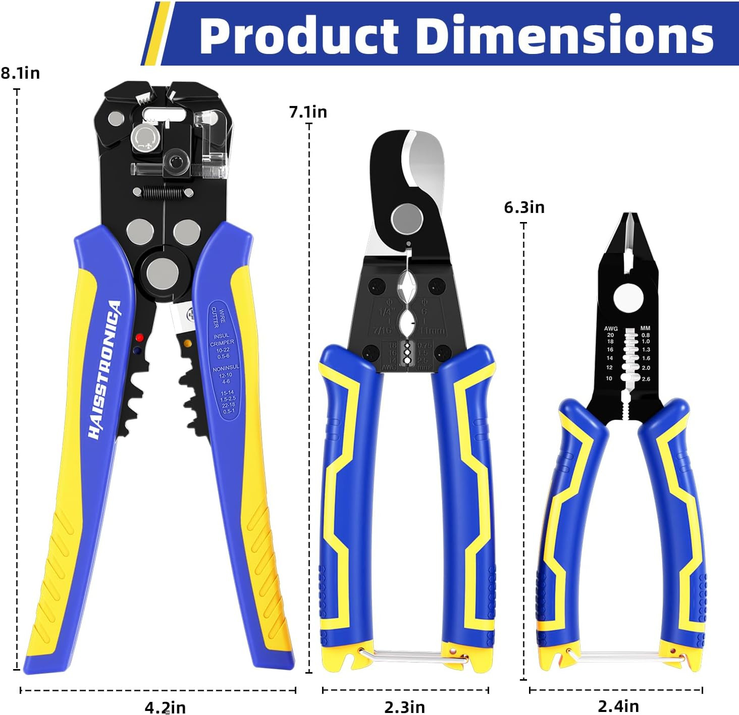 3PCS Automatic Wire Stripper Set, Flush and Cable Cutters | 11 Mm Cutting Capaci