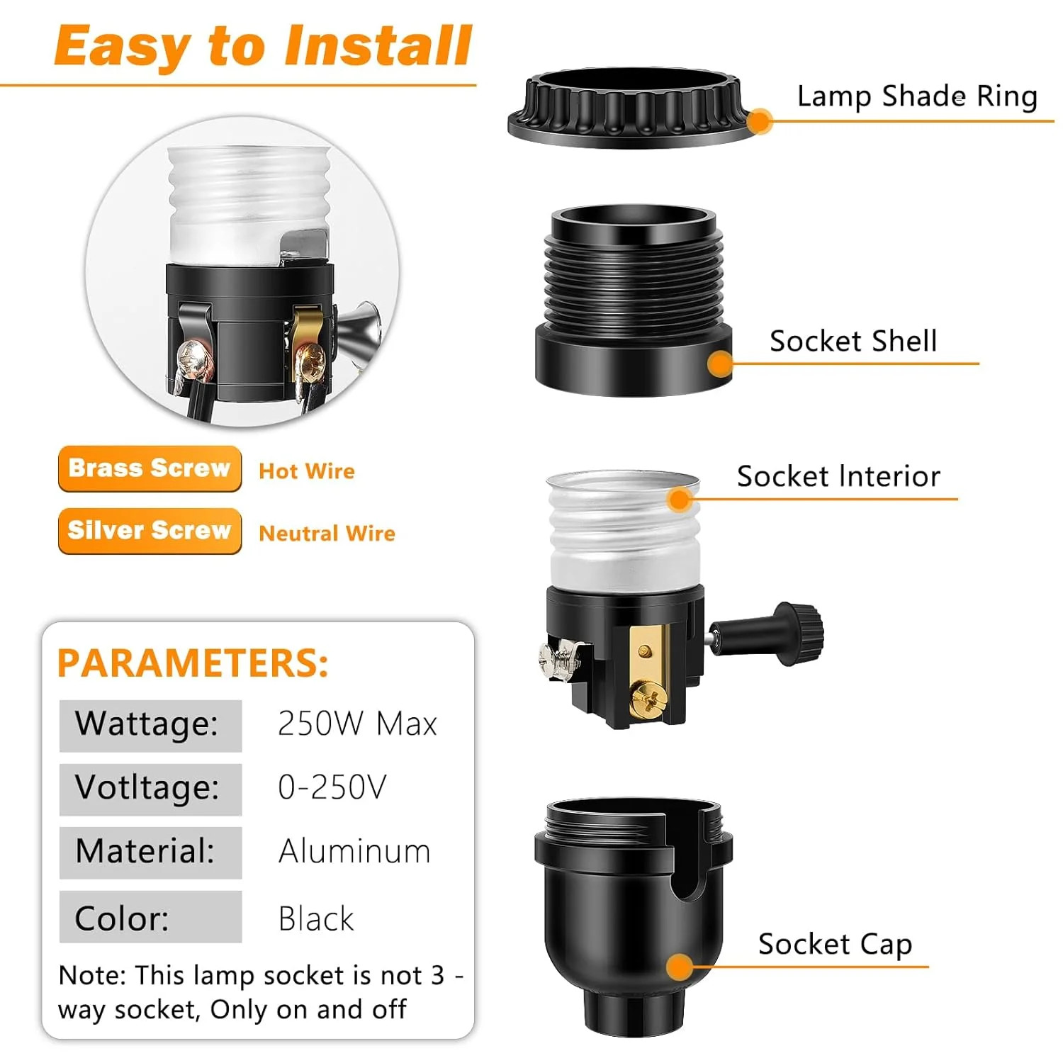Listed E26 Light Socket, Threaded Lamp Socket Replacement with On/Off Switch