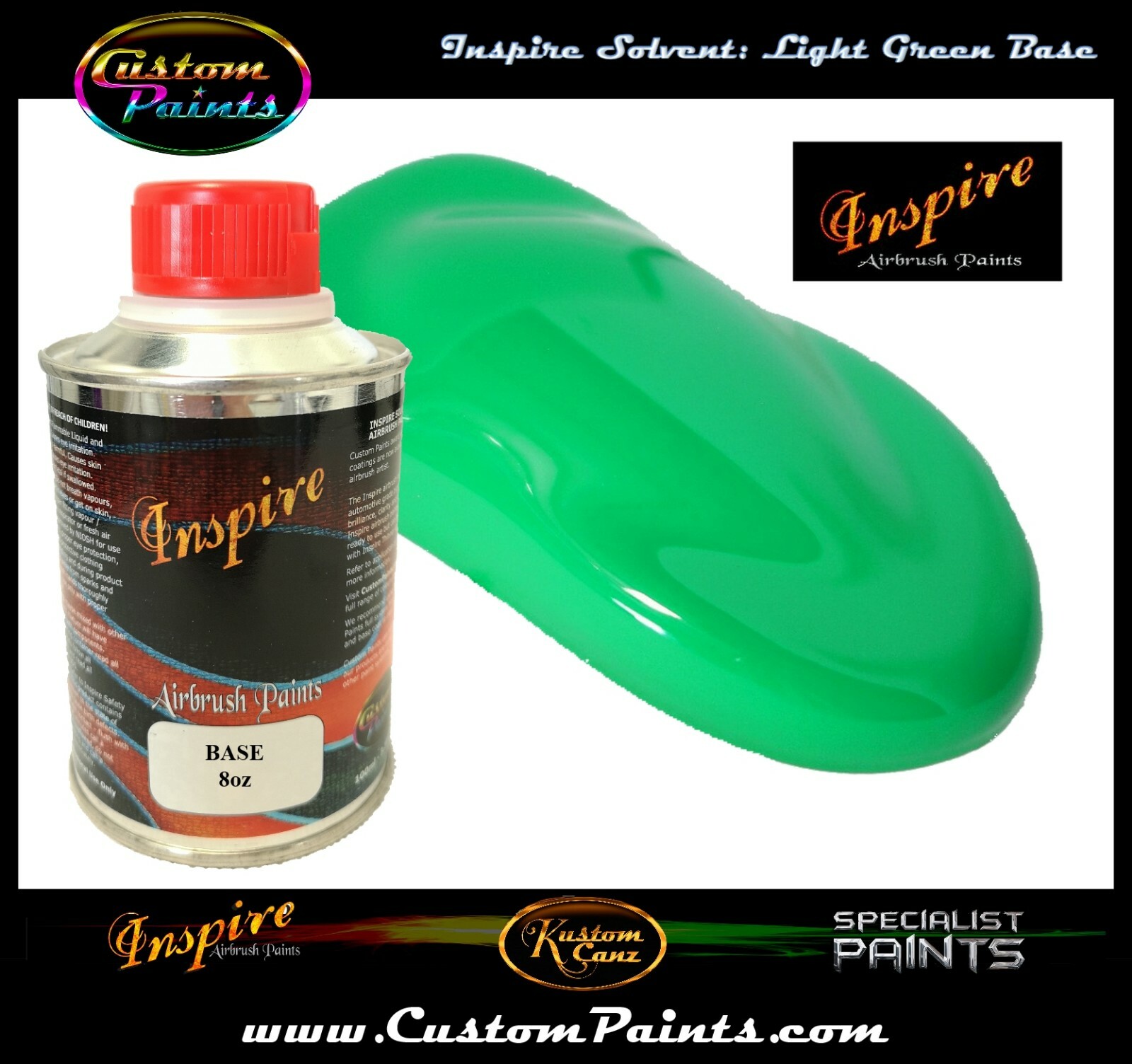INSPIRE LIGHT GREEN BASE AIRBRUSH 8oz (SOLVENT), CUSTOM PAINT, HOK, ARTIST