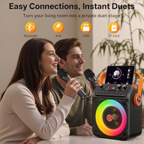Karaoke Machine, Portable Bluetooth Karaoke Speaker with 2 Wireless Black