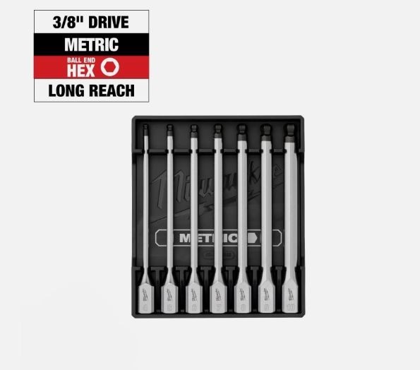 Milwaukee 7pc 3/8” Drive Long Ball End Hex Bit Socket Set Metric 48-22-9548 New