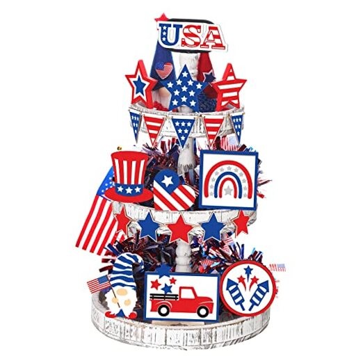 FairySandy 15 Pcs Memorial Tiered Tray Decor Patriotic Patriotic Style