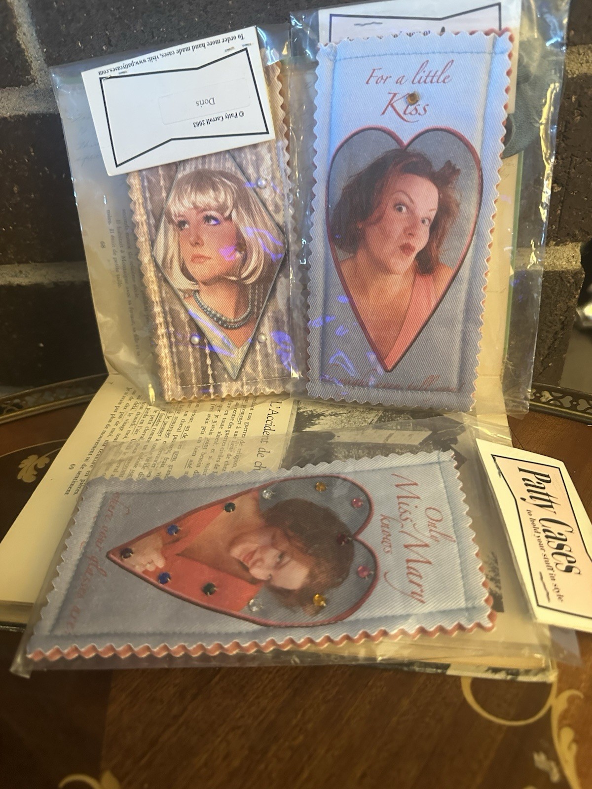 Lot of 3 Patty Cases Handmade Fabric Pouches Retro Heart Photo Beaded 2003