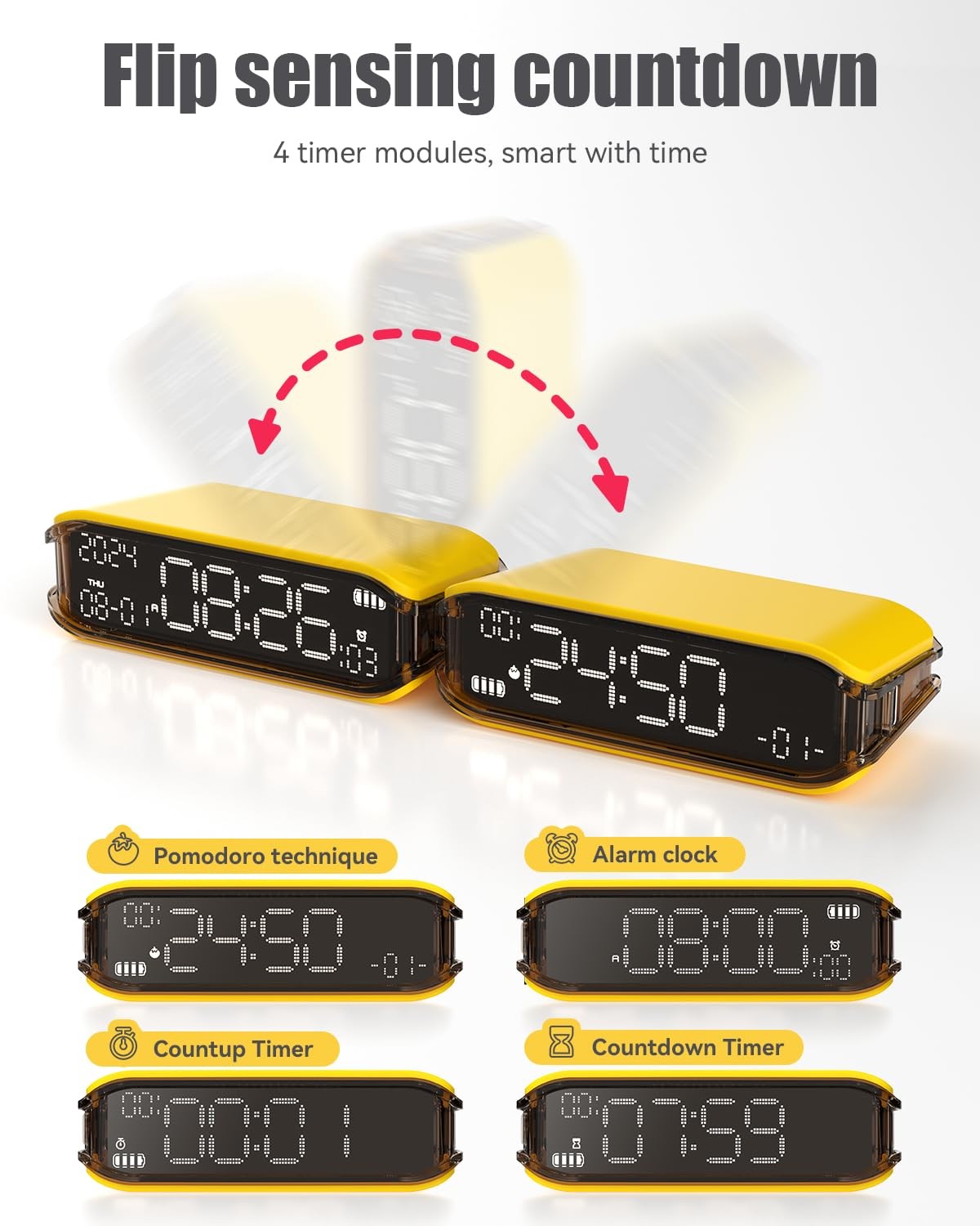 Pomodoro Timer Clock, Desk Timer for Productivity, Rotating to Switch Functio...