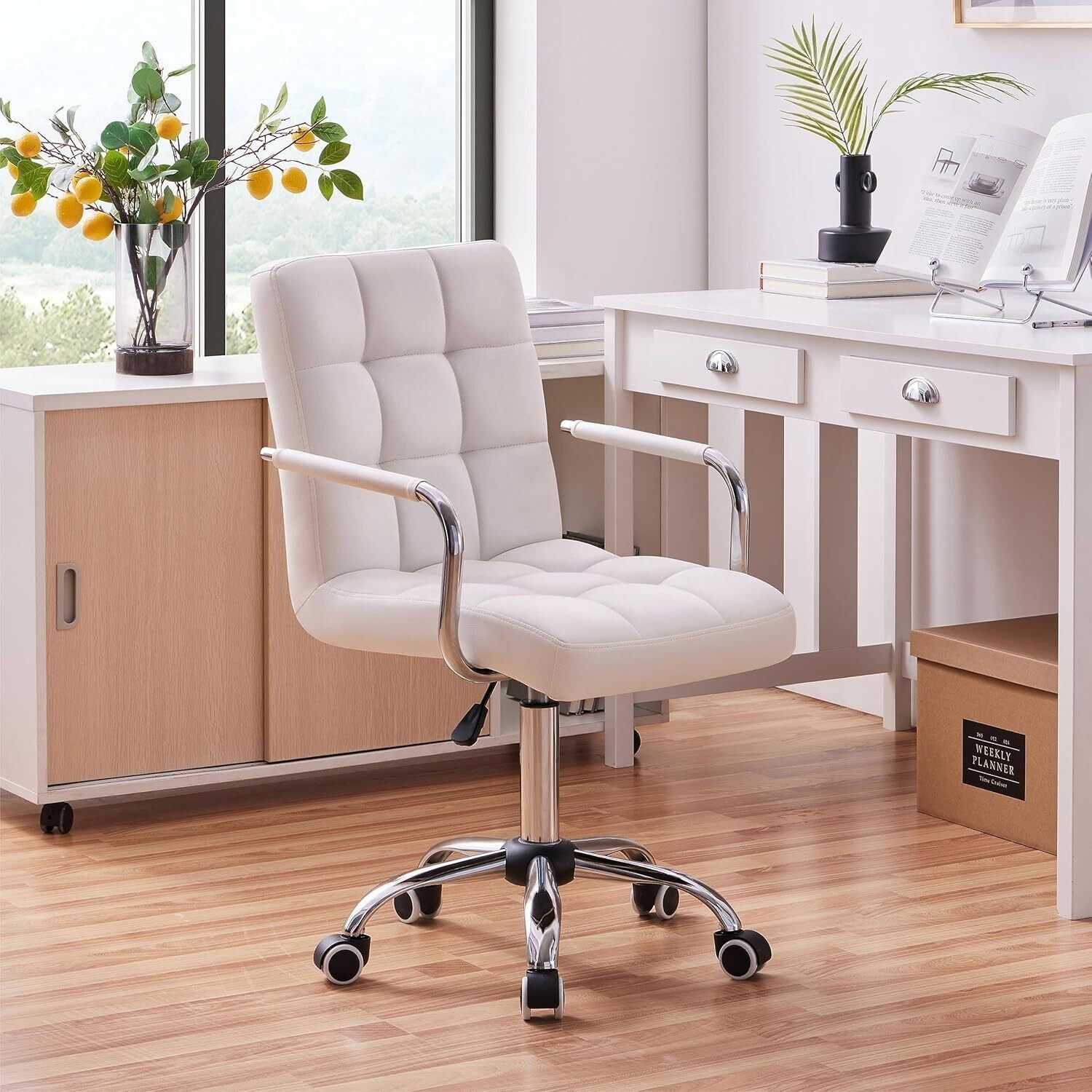Midback Executive Computer Desk Chairs w/Wheels/Armrests PU Leather Office Chair