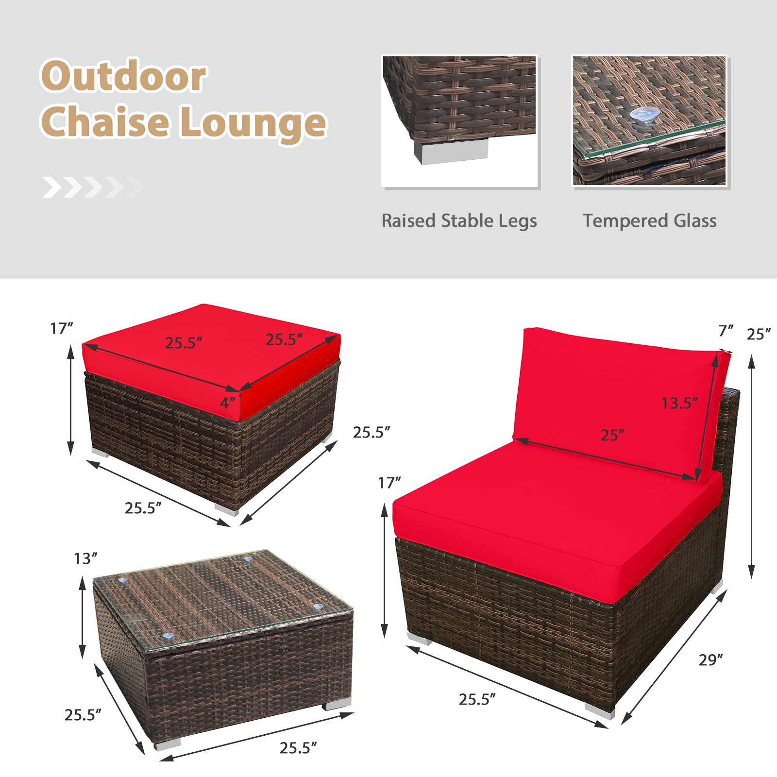 Topbuy 5 PCS Outdoor Rattan Wicker Sofa Set Lounge Chair W/ Red Cushions
