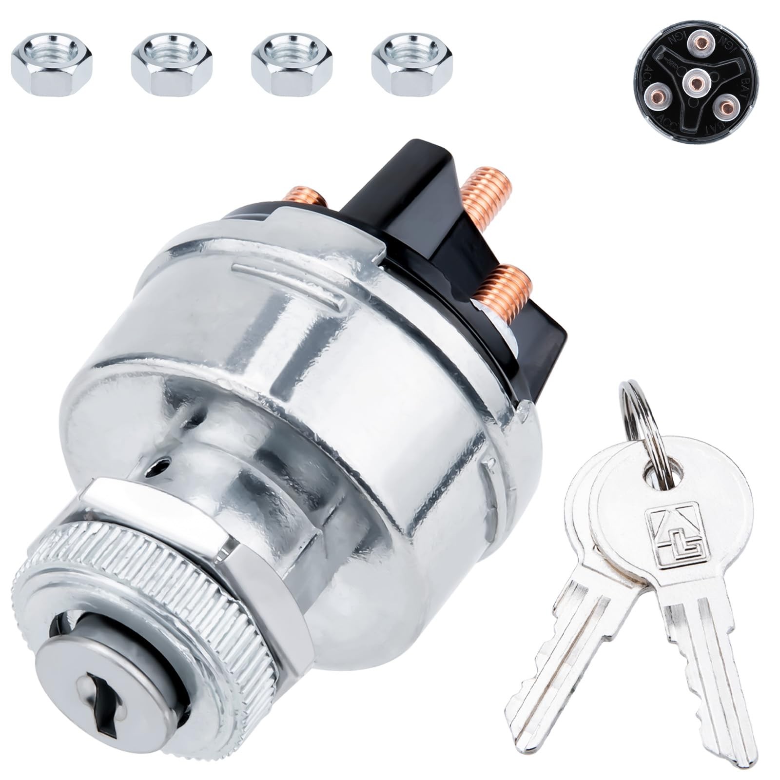 Universal Ignition Key Switch 12V 4 Position with Keys for Tractor Truck