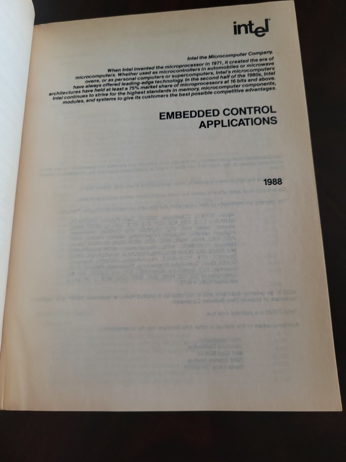 Vtg. INTEL Embedded Control Applications Book 1988