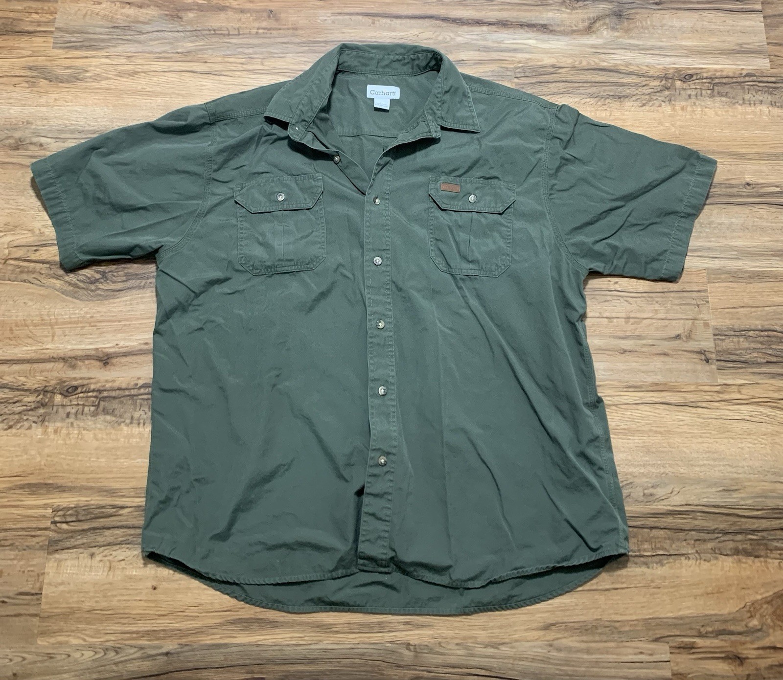 Carhartt Men's XXL Short sleeve Button-up shirt 100% cotton pockets Army Green