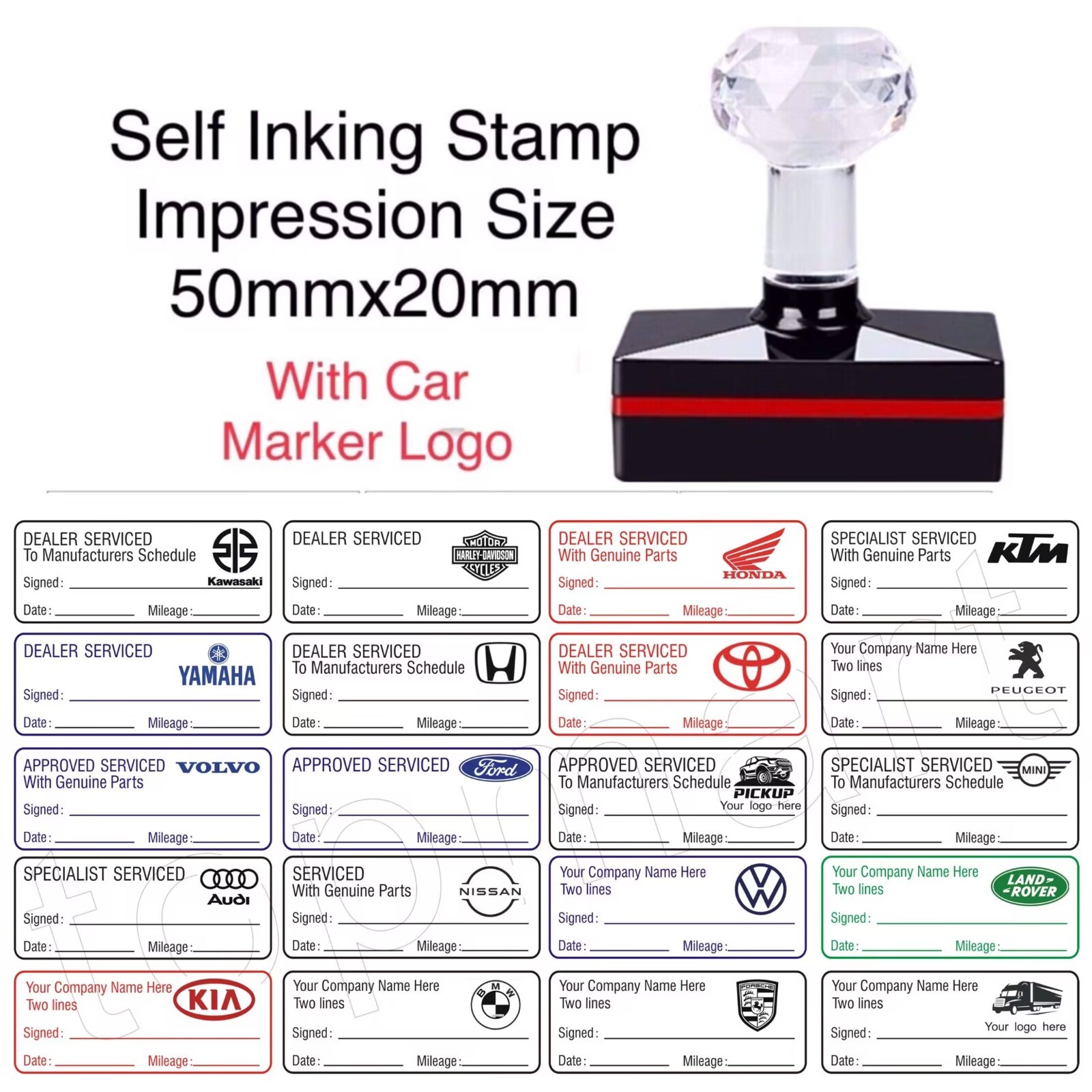 Motorcycles/Car Self Service Rubber Stamp for Garage Mechanic Shop with Car Logo