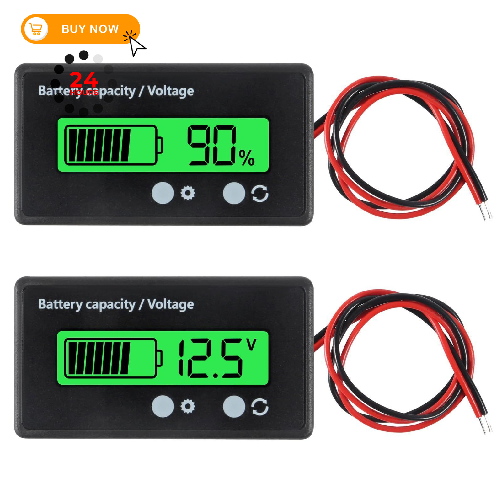 UMLIFE 2PCS DC 12V 24V 36V 48V 72V Battery Capacity Voltage Meter with Green