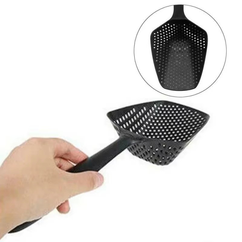 Kitchen Strainer Scoop – Cooking Shovel Colander Soup Filter Tool Black