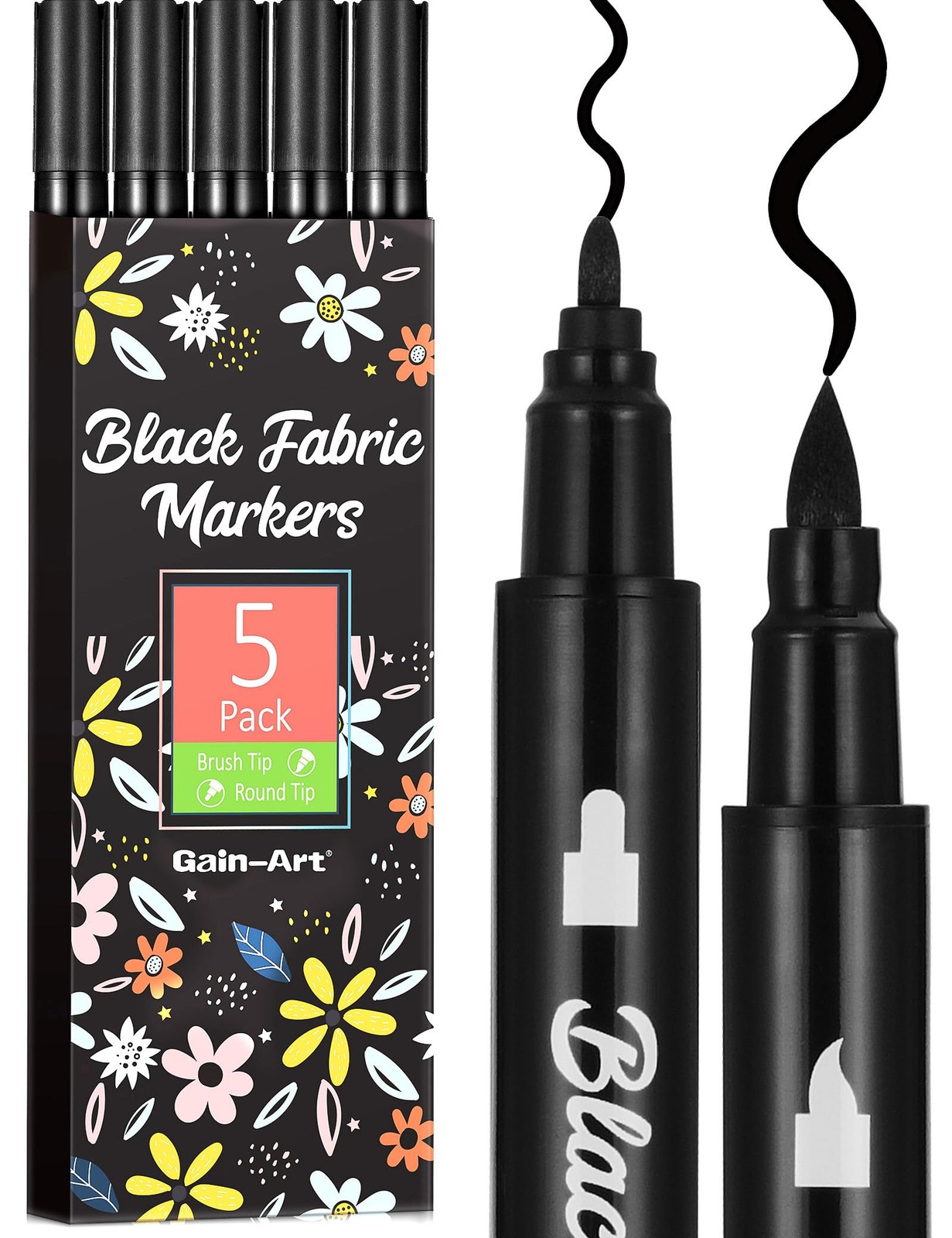 Black Fabric Markers - Dual-Tip Fabric Markers Permanent for Clothes - Non-To...