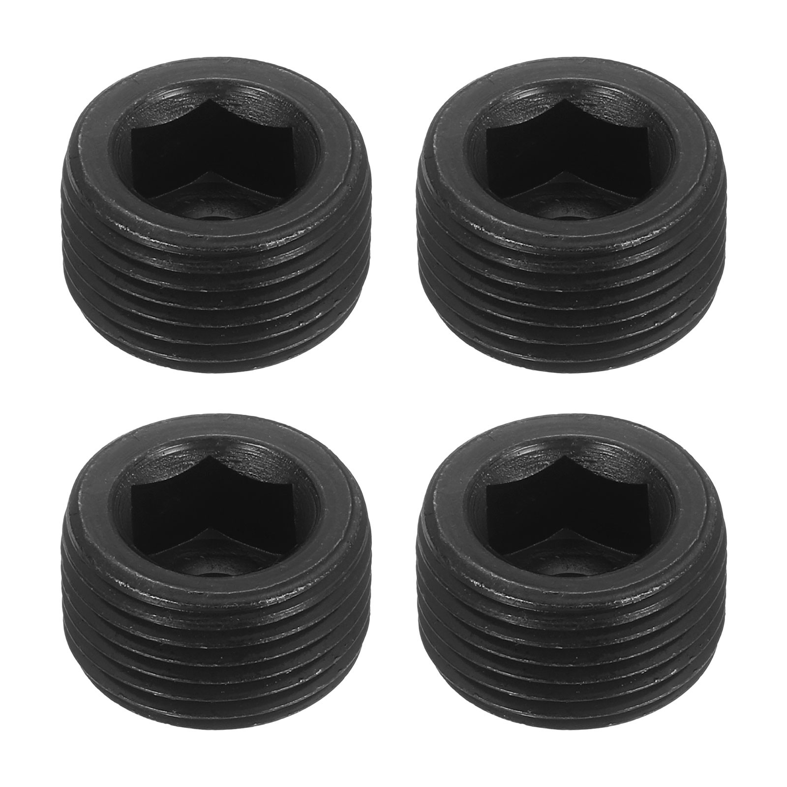 4Pcs Socket Pipe Plugs, M20-1.5x12mm Carbon Steel Hex Thread Pipe Caps, Black