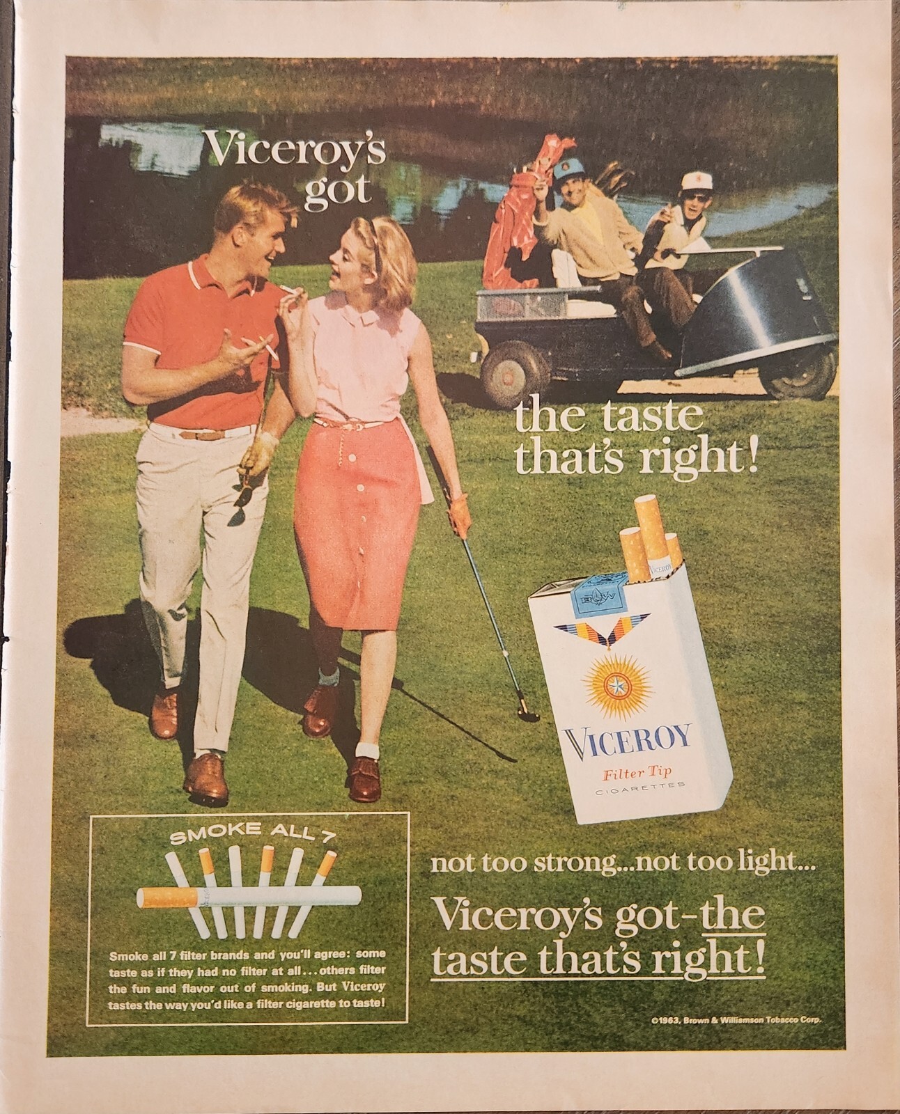 1963 Viceroy Cigarette Vintage Ad 14 x 10 the taste thats right