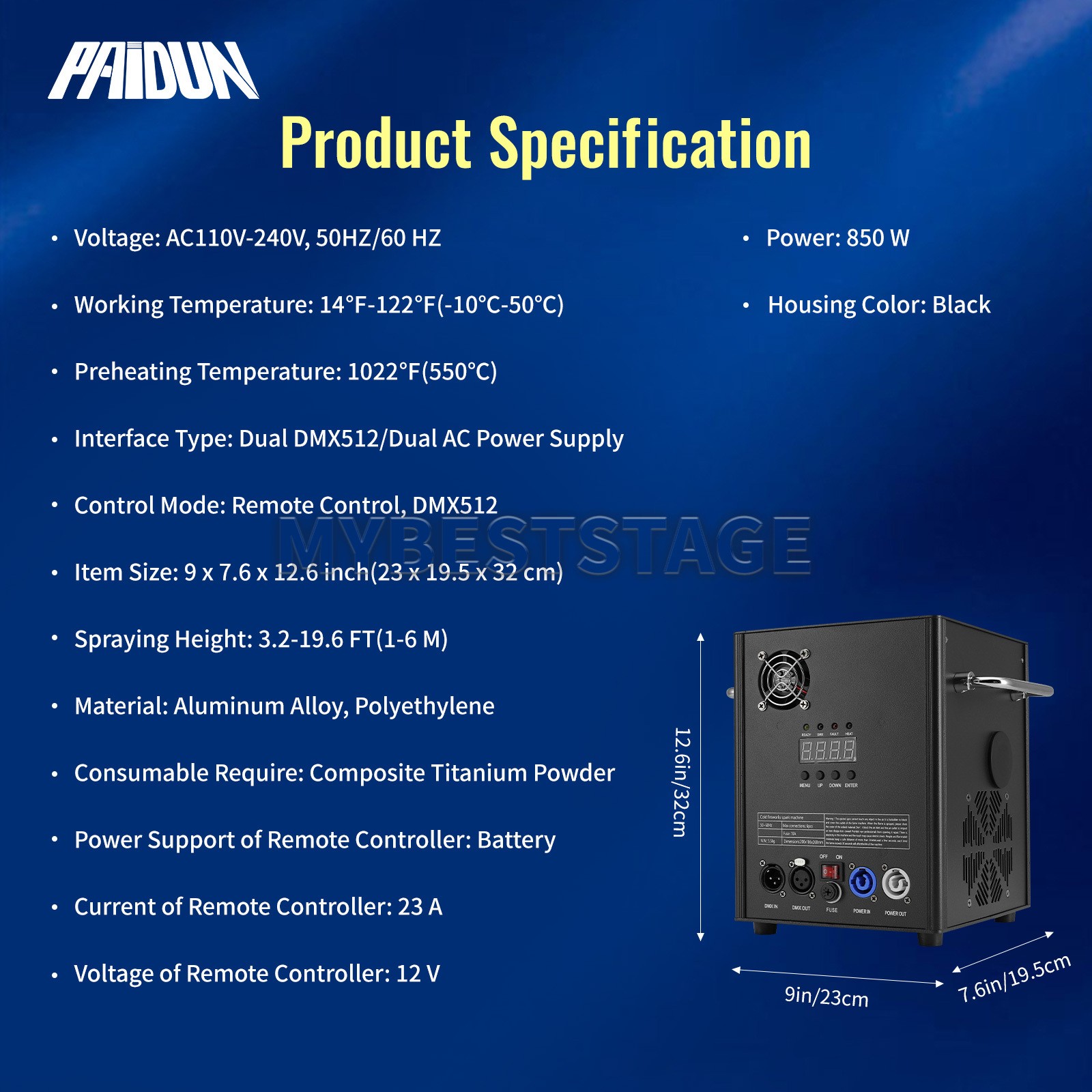 PAIDUN 2PCS Cold Spark Machine 850W Stage Effect Firework Flight Case Wedding DJ