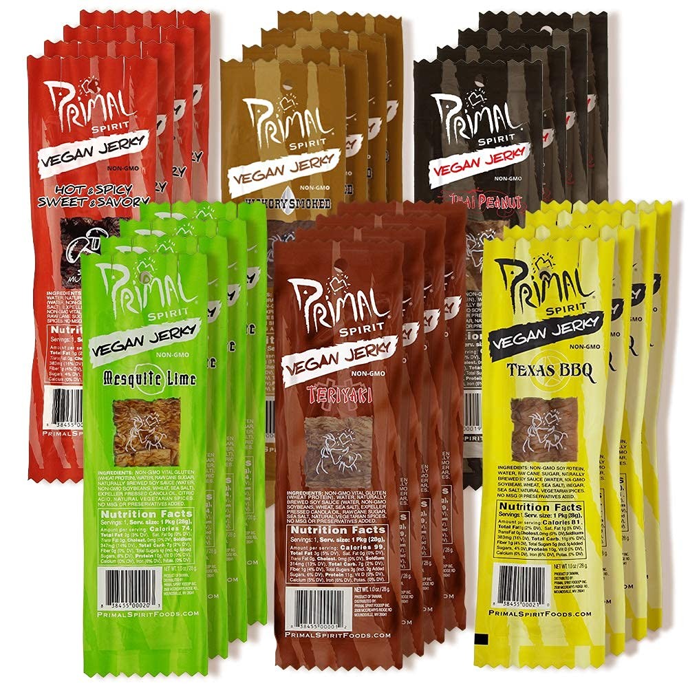 Primal Spirit Vegan Jerky  Sampler Pack, 10g. Plant Based Protein, Certified ...