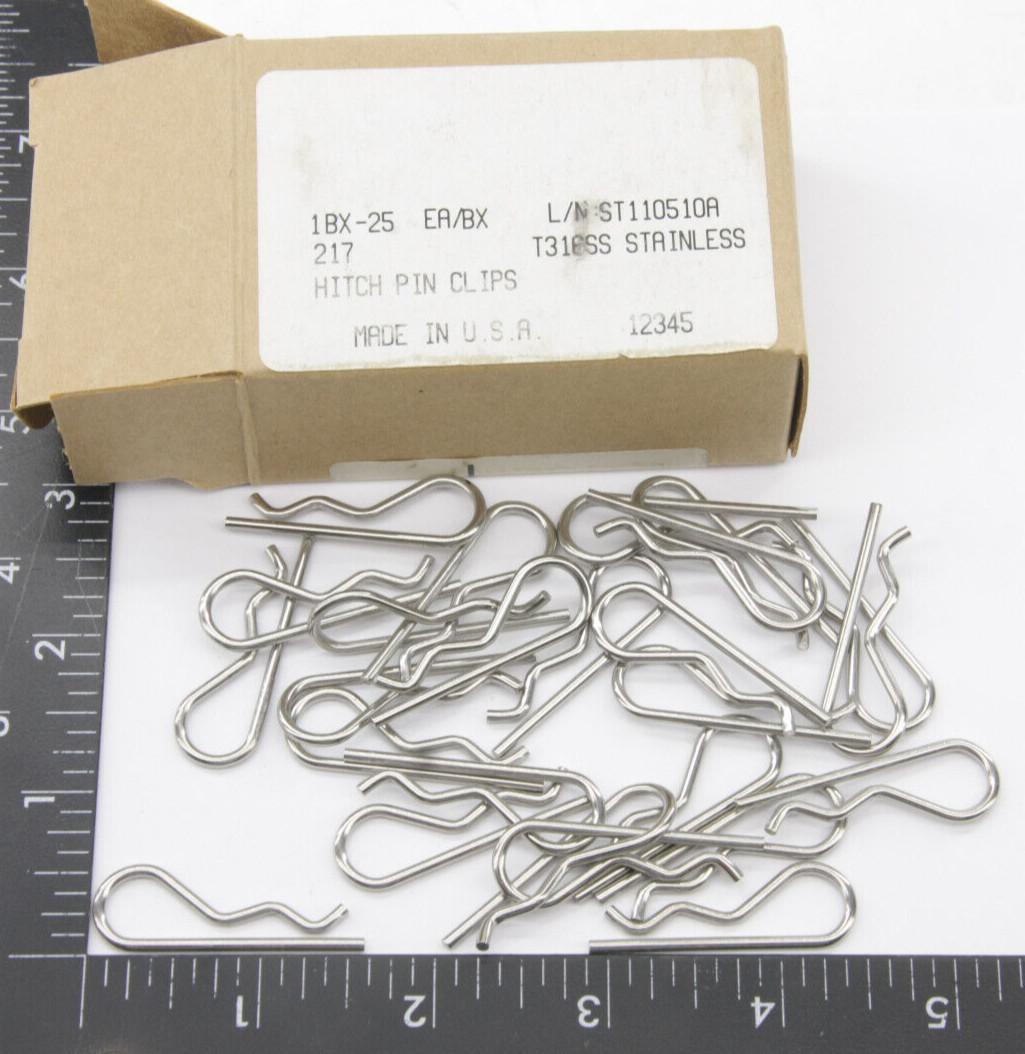(25) Hitch Pin Clips T316SS Stainless Steel Cotter Pin #217 Hairpin USA Made NEW