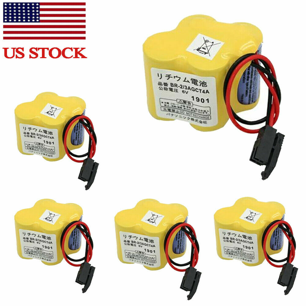 5X BR-2/3AGCT4A 6V PLC Battery For FANUC A98L-0031-0025 CNC System w/ Black Plug