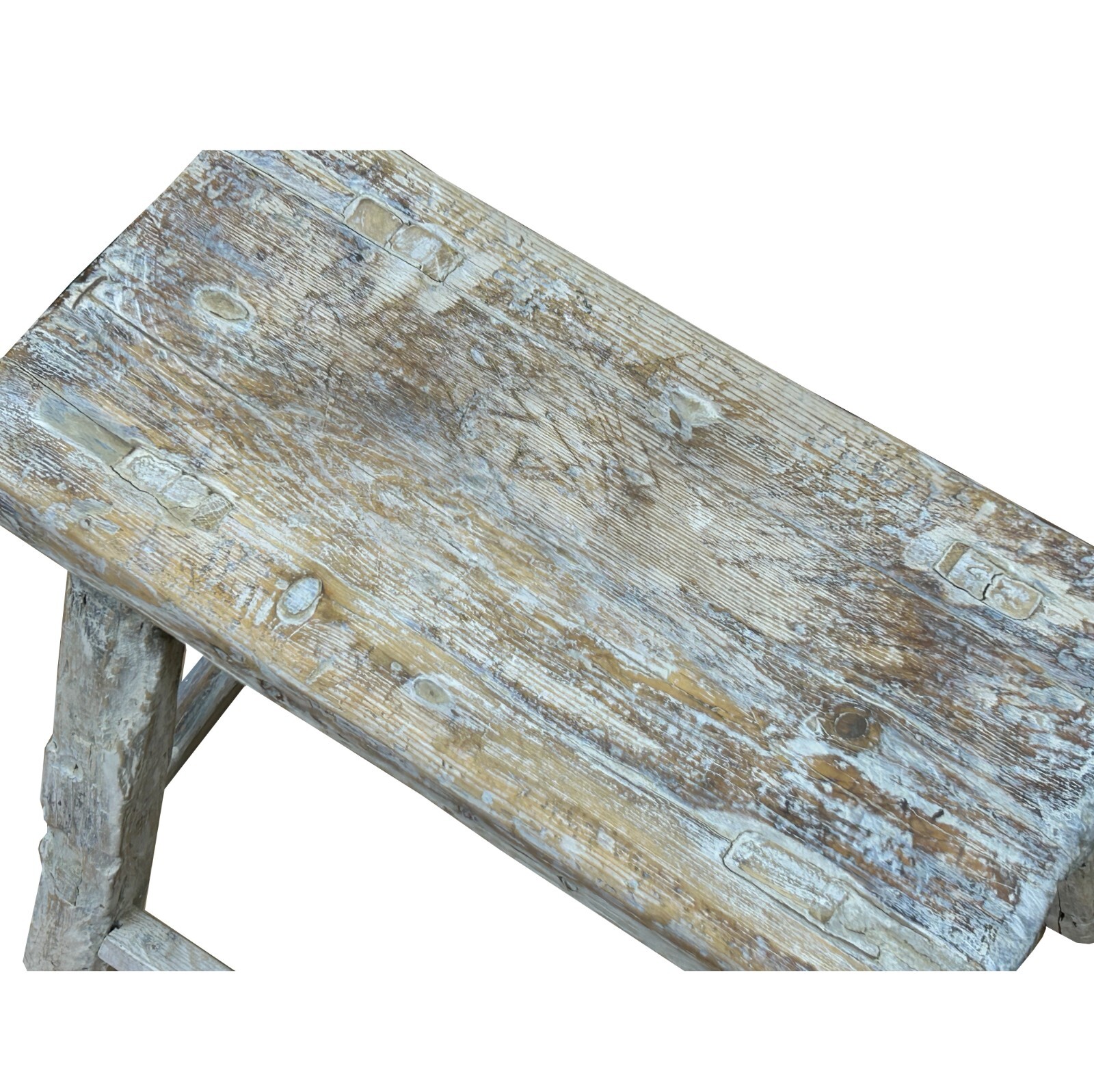 Rustic Raw Rough Wood Grain Rectangle Slim Stool Bench Side Table ws4613