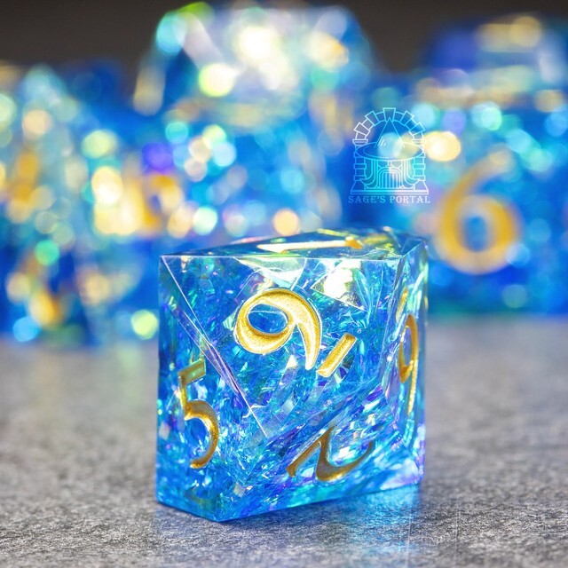 Sage's Exaltations - River Bend Sharp Edge Resin Polyhedral Dice Set