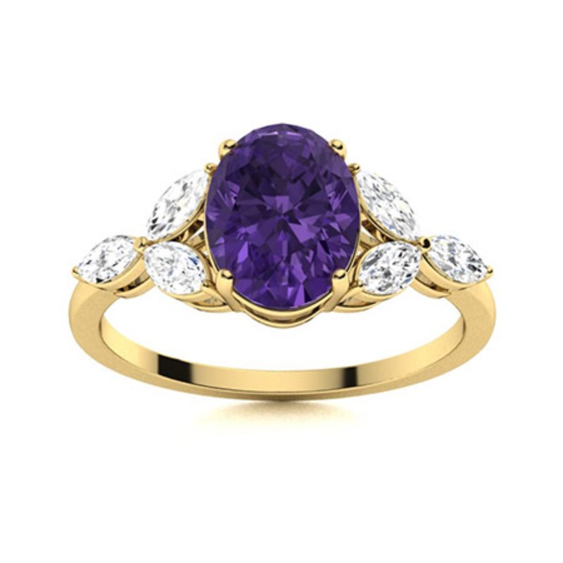 Natural Amethyst 925 Sterling Silver Boho New Solitaire with Accents Ring