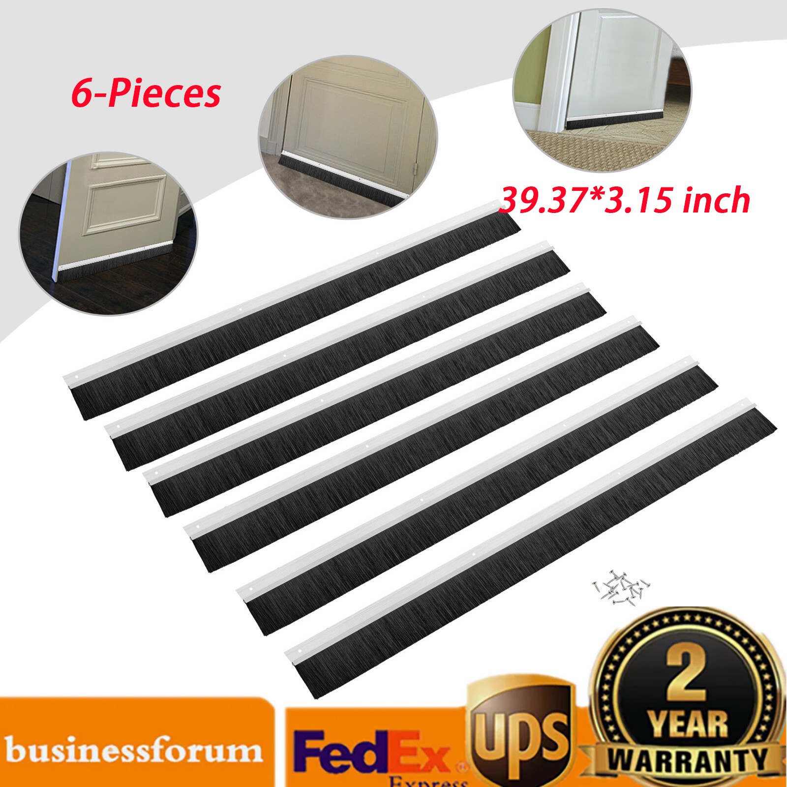 6 PCS Durable Door Brush Sweeps Seal Garage Roll Up Door Brush Net Width Home