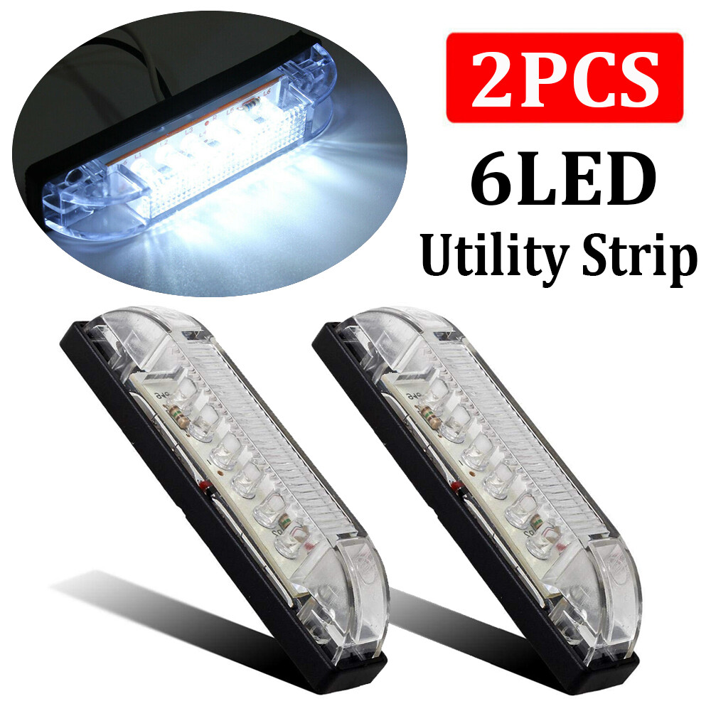 2x 4" Clear Lens White 12V Sealed Utility Strip Bar Lights 6 LED RV Marine Boat