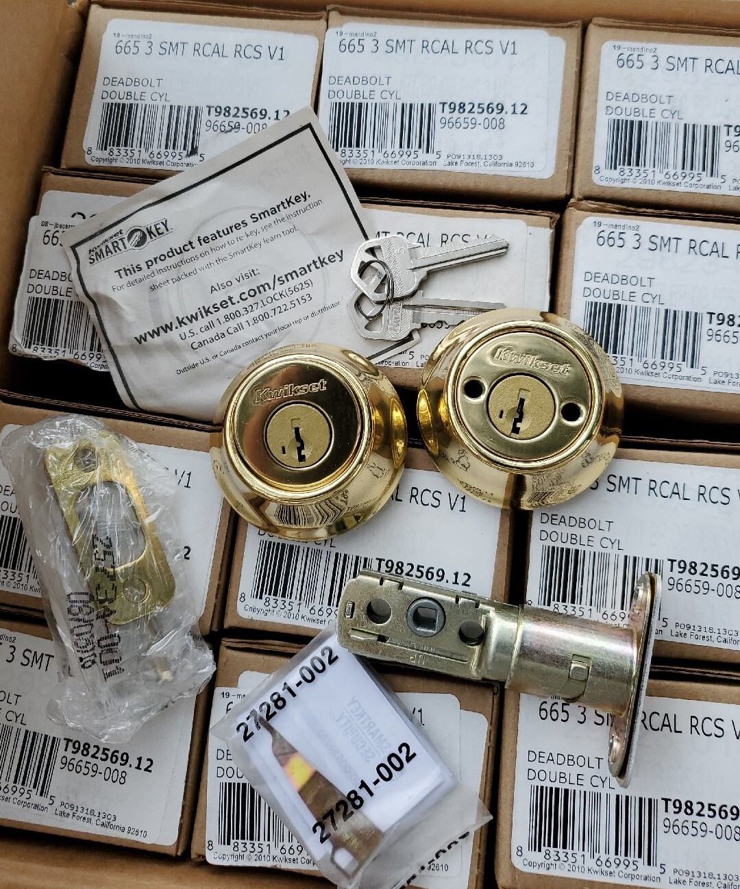 Kwikset 665 3 SMT RCAL RCS V1  Double Cylinder Deadbolt Polished Brass 96659-008