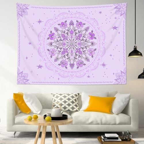 Boho Mandala Tapestry, 60 X 40 Inches | Girly Floral Hippie 40"L x 60"W Purple