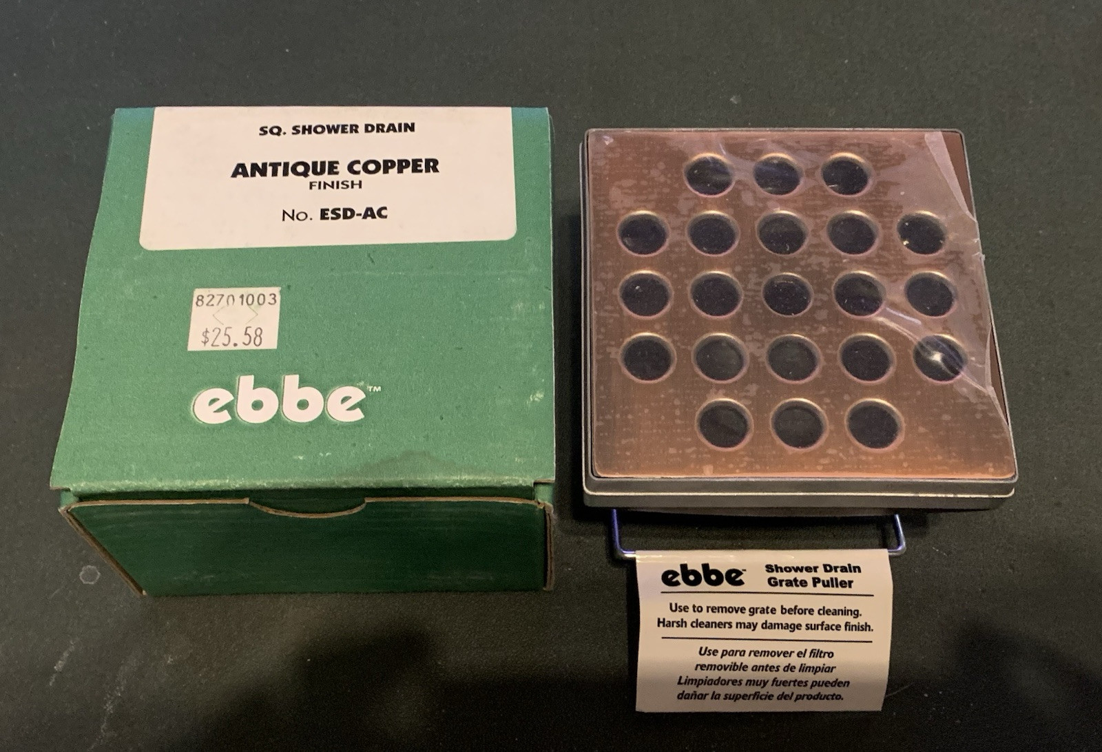 EBBE Antique Copper Finish   Square Tile Shower Drain  Cover & Riser ( ESD-AC )