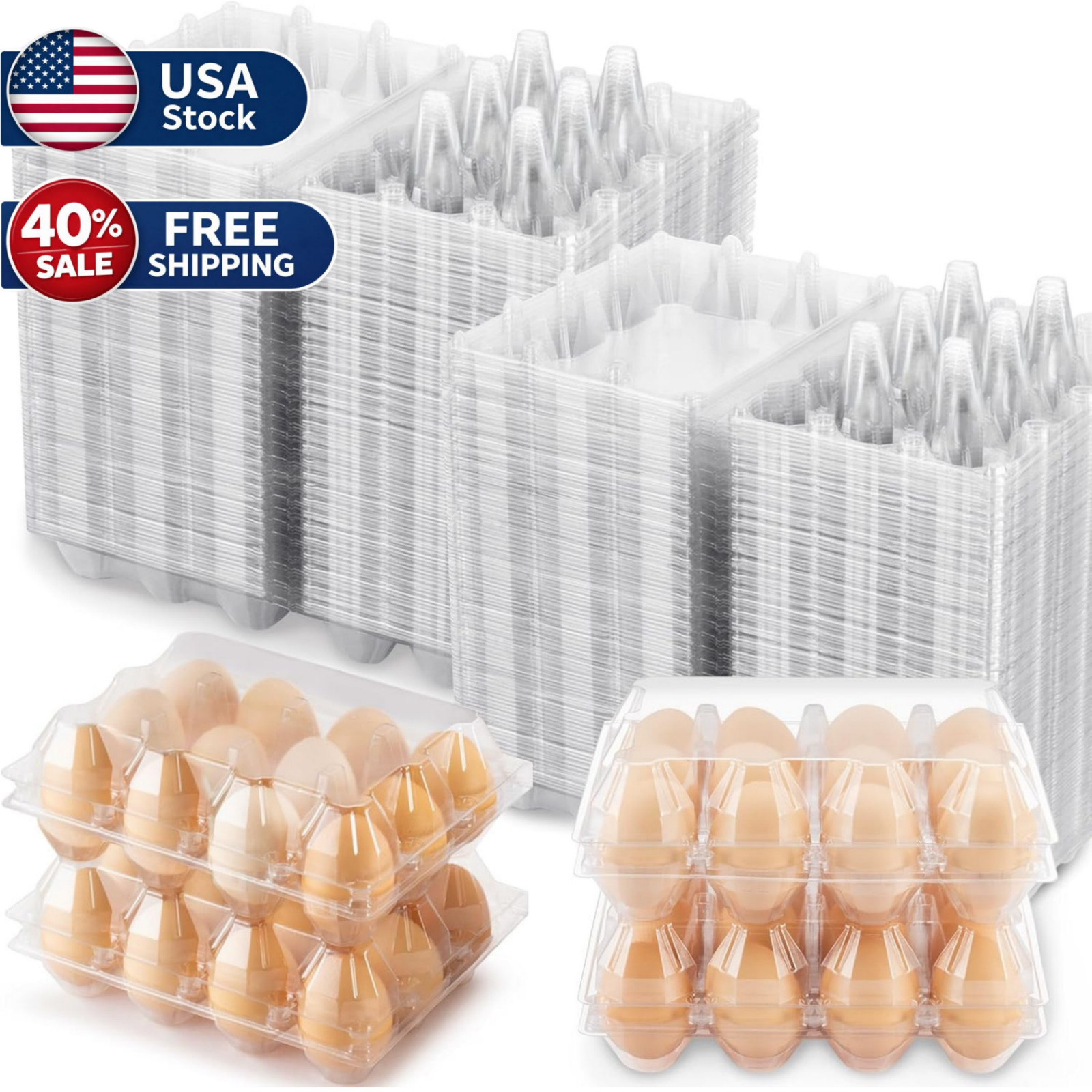 100 Packs Egg Cartons Cheap Bulk Plastic for 12 Eggs Clear Egg Cartons USA STOCK