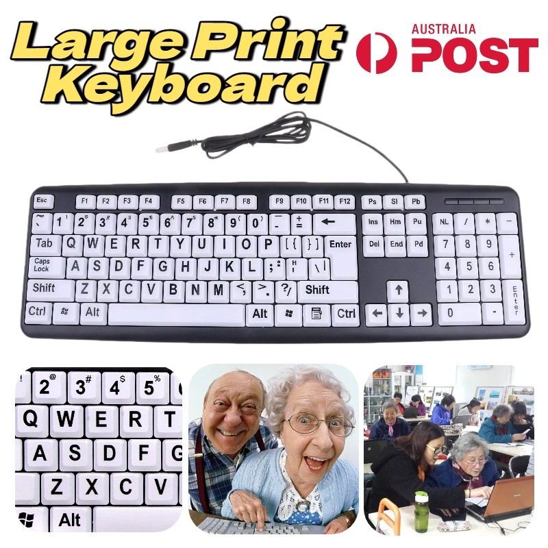 Large Print Wired Keyboard Desktop Laptops USB Seniors Elderly Visually Impaired
