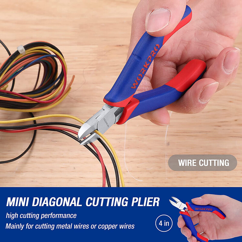 WORKPRO Mini Pliers Set 3-Piece Small Pliers Tool Kit Includes 4” Diagonal Plier