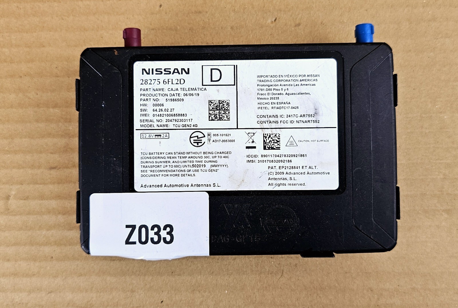 28275-6FL2D Nissan Altima, GT-R, Rogue, Murano, Rogue Telematic Module Control