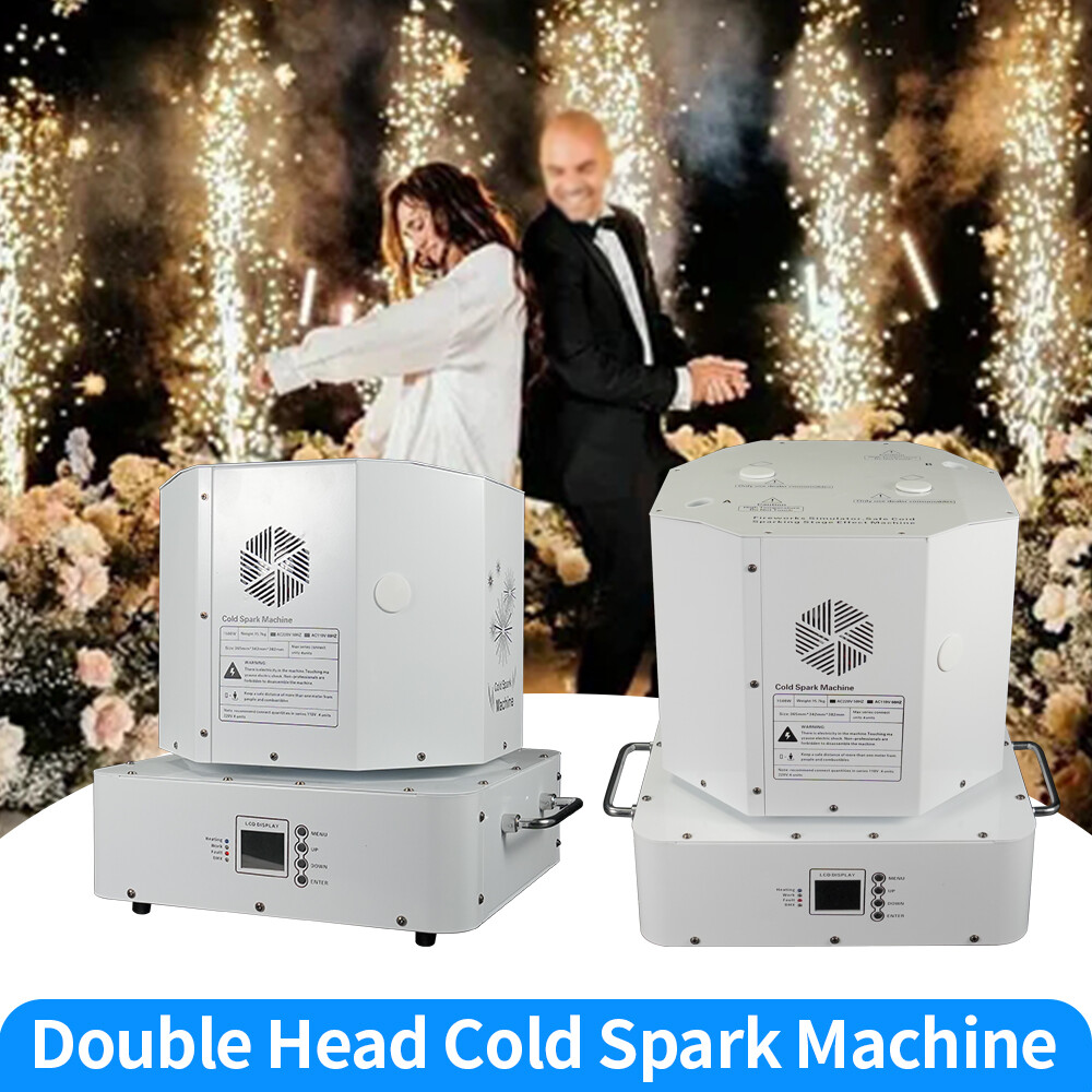 1300W Spin Cold Spark Machine Double Head Firework Fountain DMX Sparkler Machine