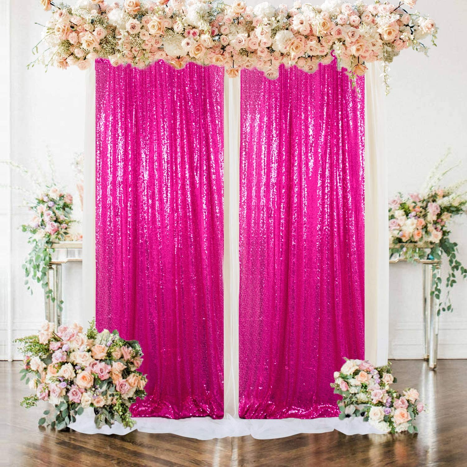 Amzlokae Curtains 2 Panels Hot Pink 2Ftx7Ft Glitter Backdrop Curtains Sequin