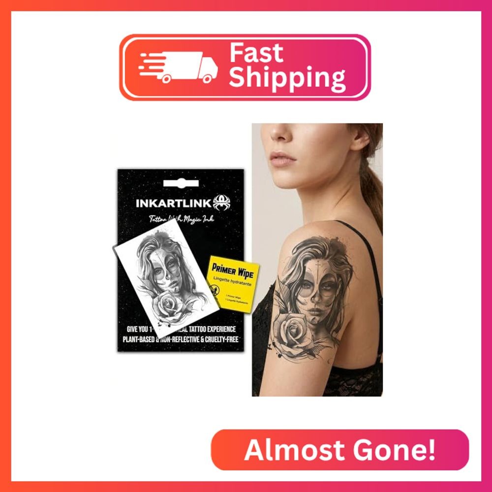 INKARTLINK Sugar Skull Temporary Tattoos, Realistic Waterproof Fake Tattoos