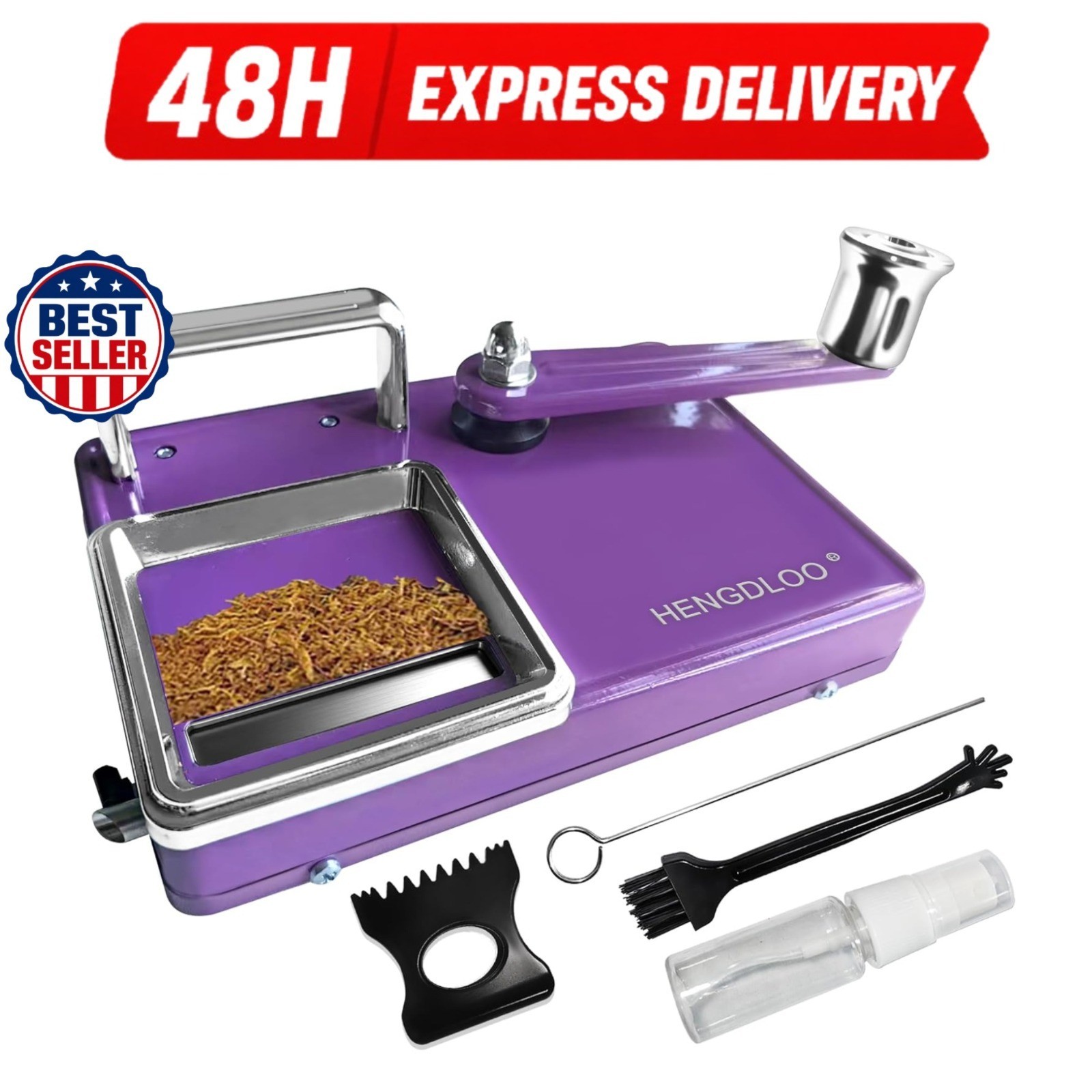 HENGDLOO Manual Cigarette Rolling Machine Dual-Track for 8mm Tubes Purple