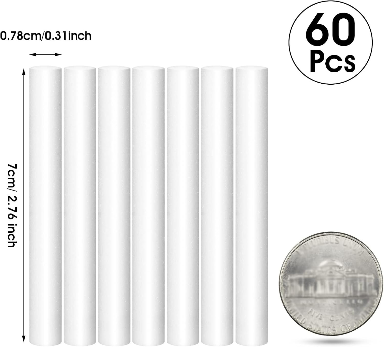 Humidifier Replacement Wick Sticks, 60 Pc, 2.75 x 0.31 Inch, Absorbent