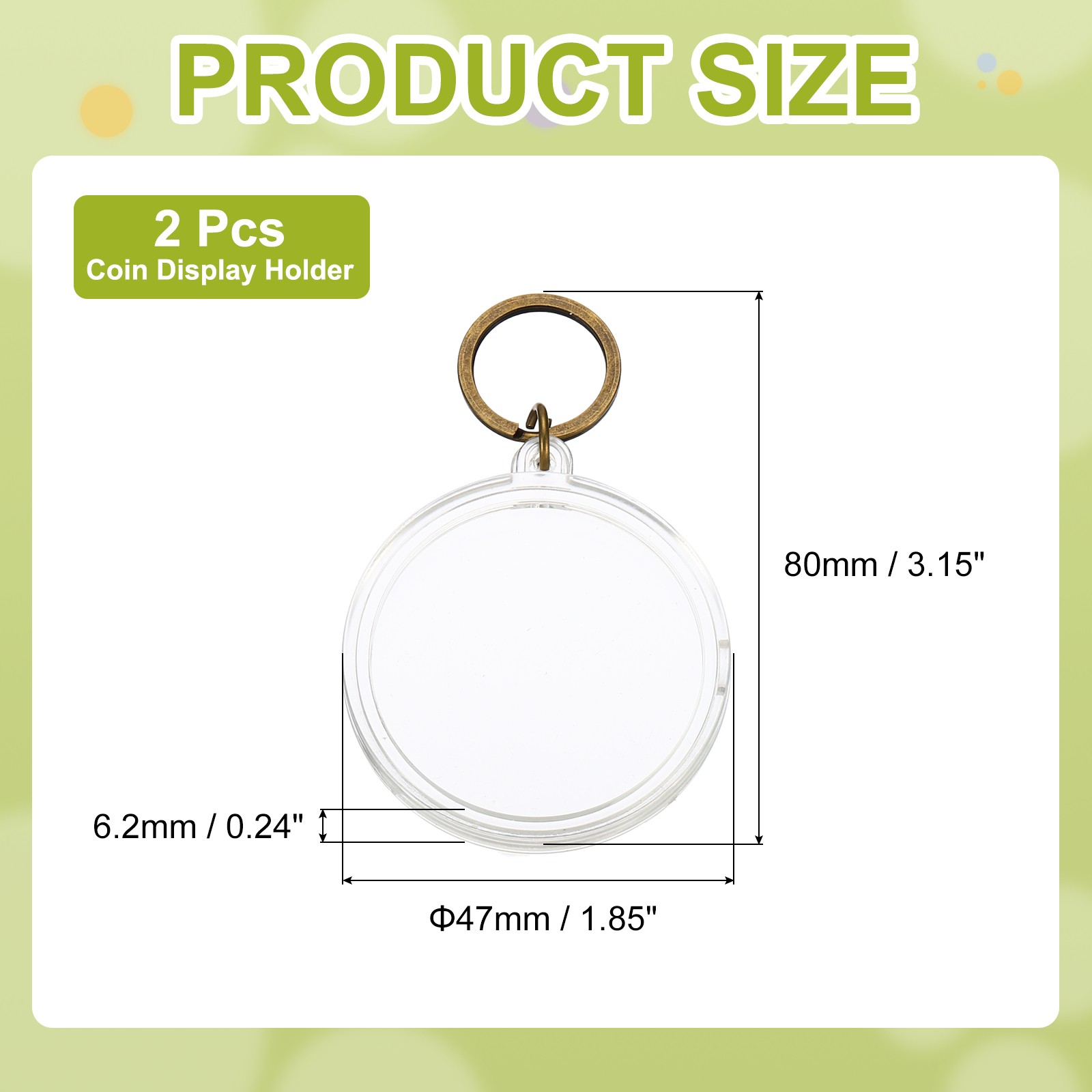 Plastic Coin Holder Keychain, 2Pcs Coin Case with Key Ring, Bronze