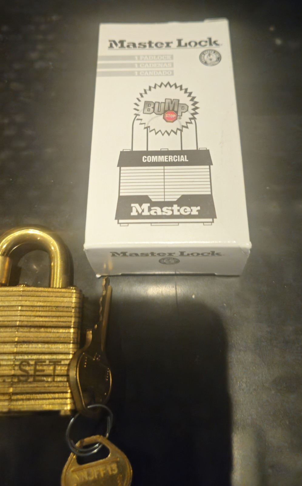 Master Lock Commercial Keyed Different Bump Stop 2 Pack Shackled Brass W/Chain