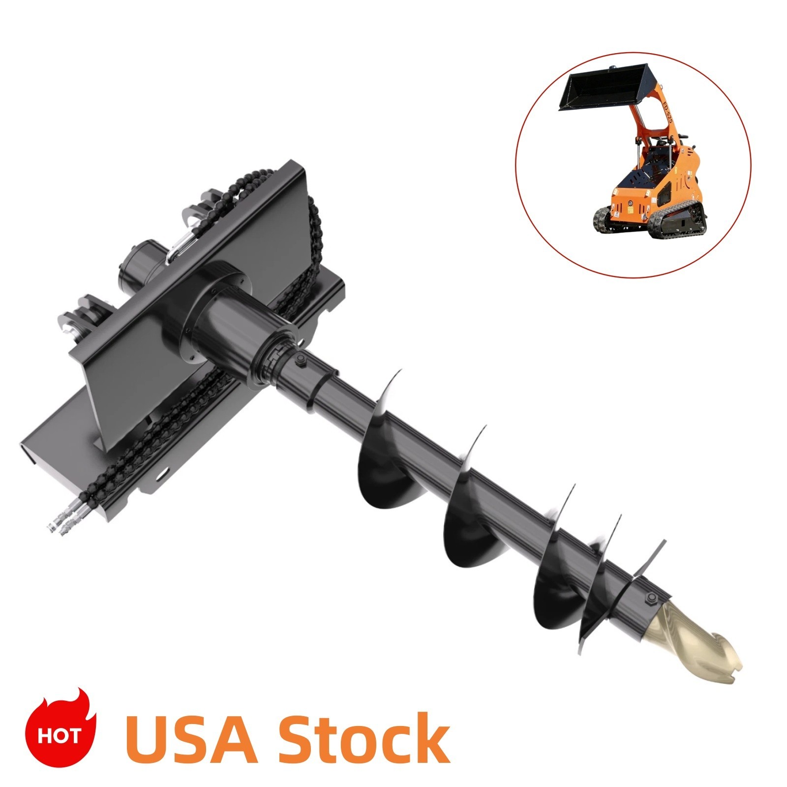 Hydraulic Auger Drill Attachment for Skid Steer 200mm Hole Diameter Free Ship