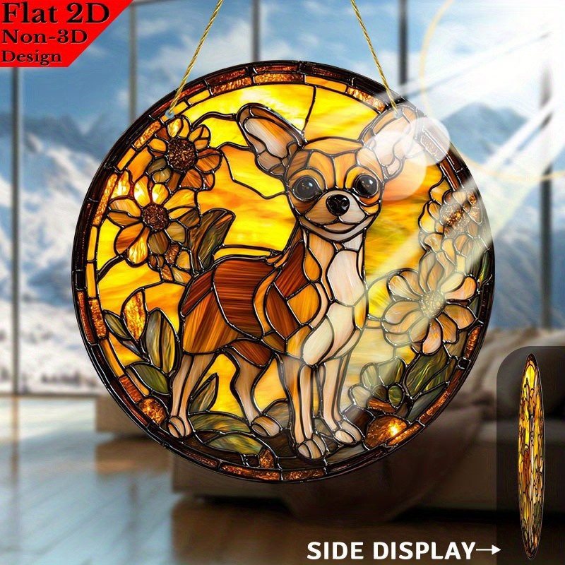 Vibrant Chihuahua Floral Acrylic Suncatcher Pet Lover Home Hanging Decoration