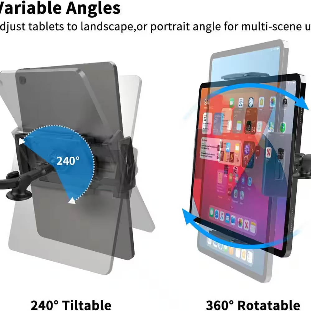 Tablet Car Mount Holder Long Arm Suction Cup Windshield Mount for 7-11 In. Devic