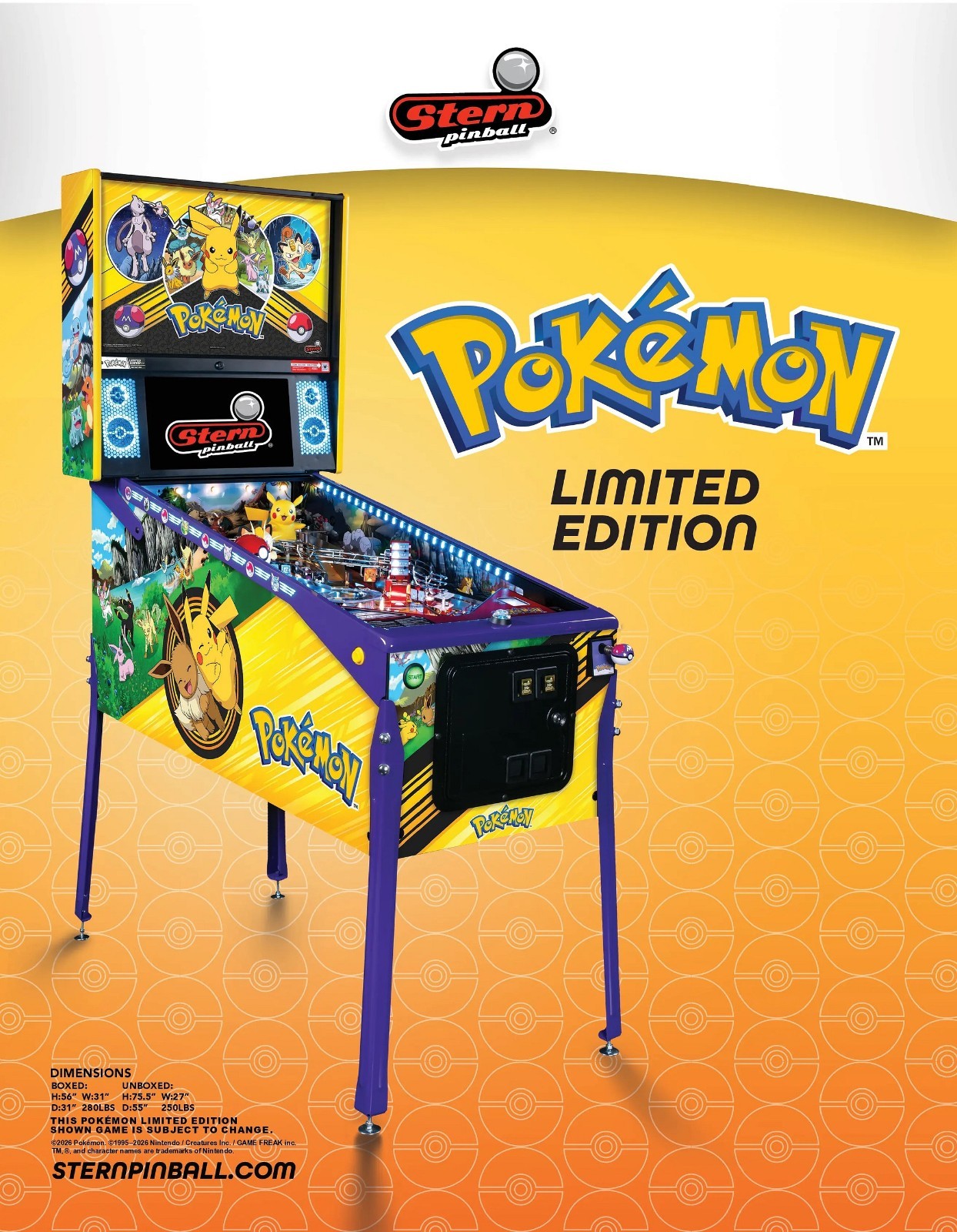 POKEMON LIMITED EDITION PINBALL MACHINE FREE SHIPPING