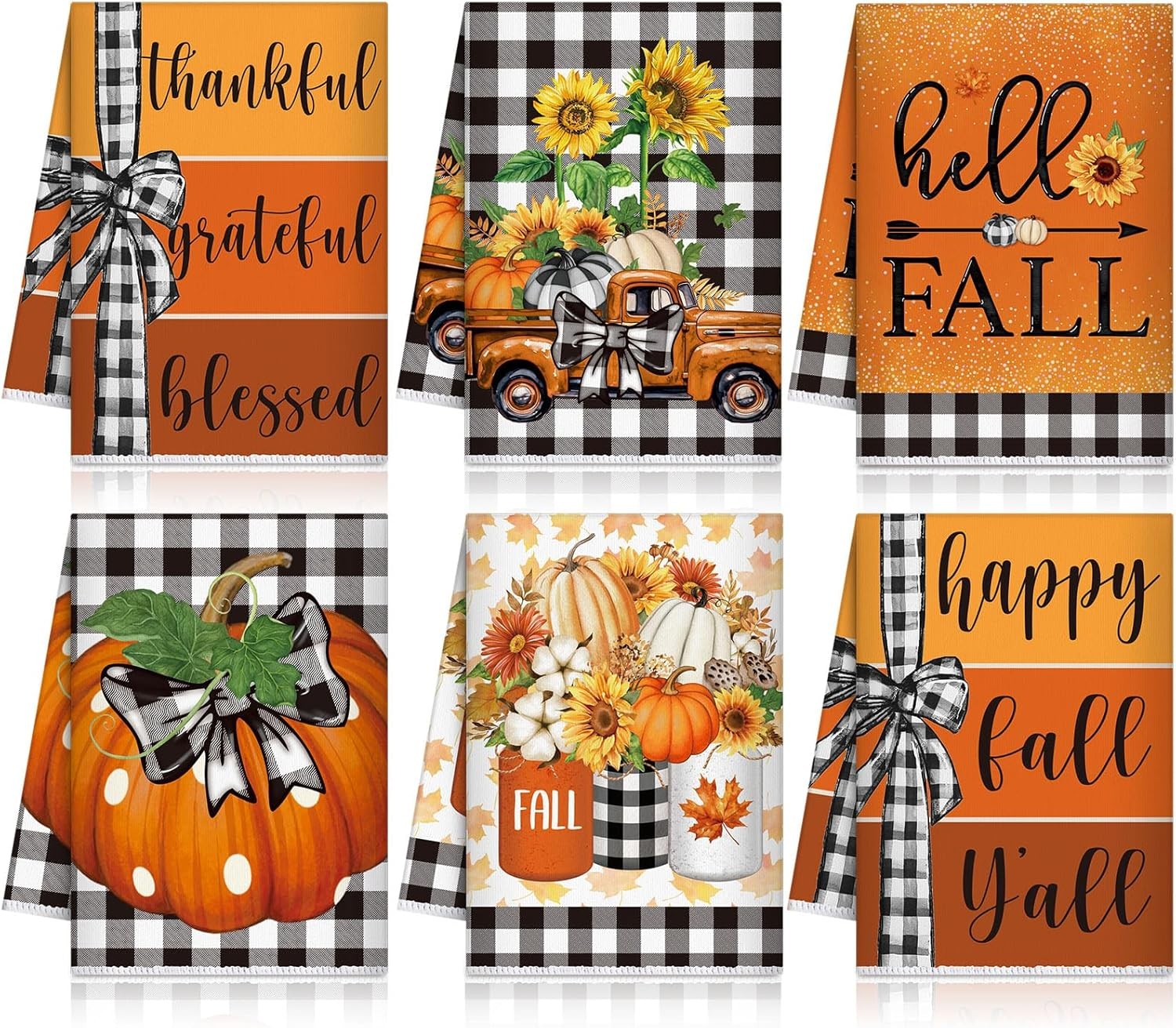 6 Pieces Thanksgiving Kitchen Towels Pumpkin 21.26 x 14.17 inches, Orange