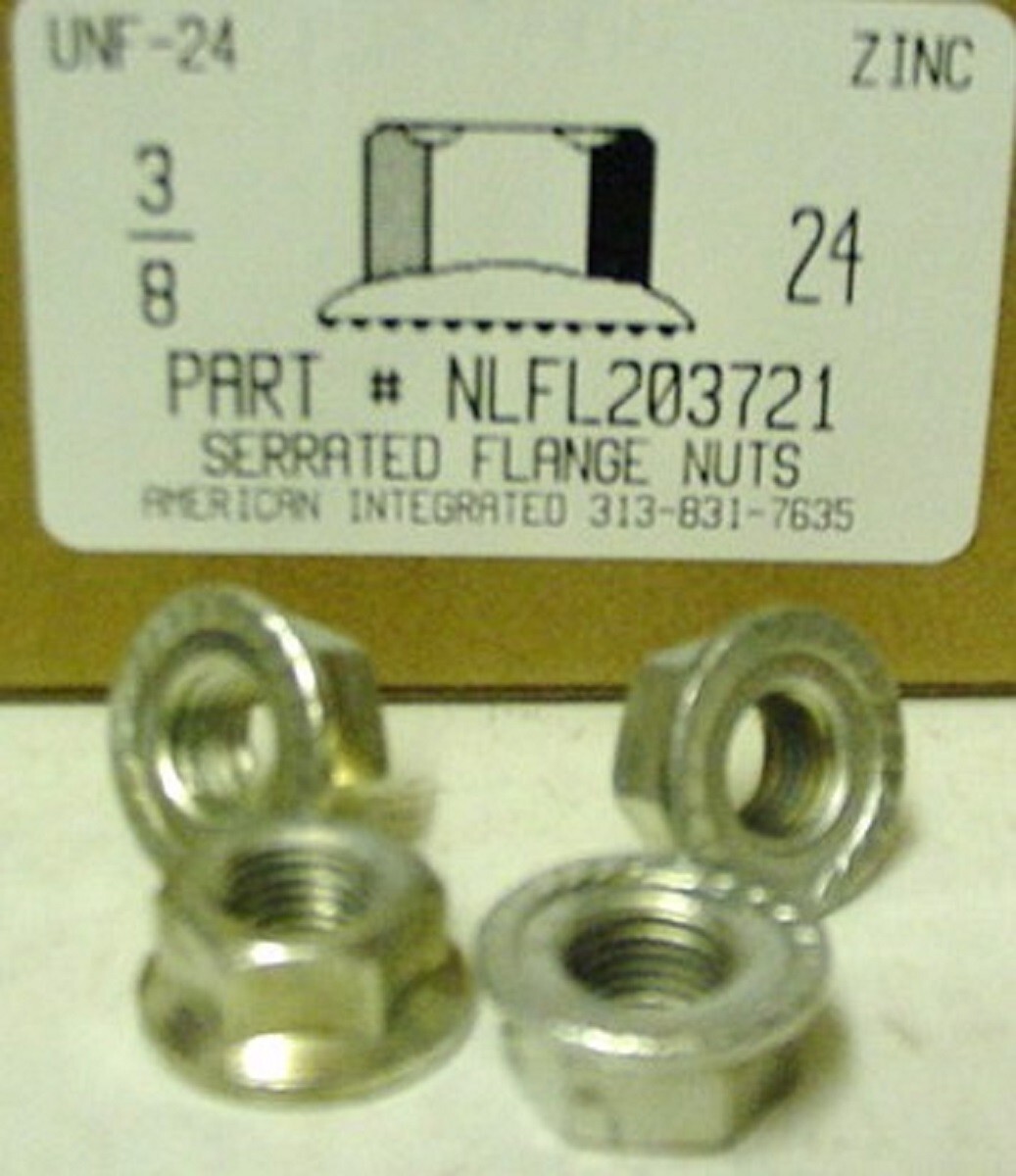3/8-24 HEX SERRATED FLANGE LOCK NUTS CASE HARDENED STEEL ZINC PLATED (20)