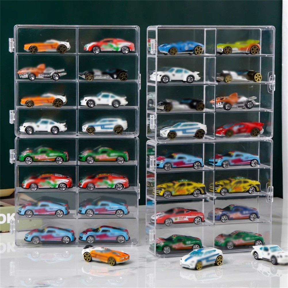 Model Car Diecast Display Case 1:64 Scale 8 Car Compartment with Locking Latch